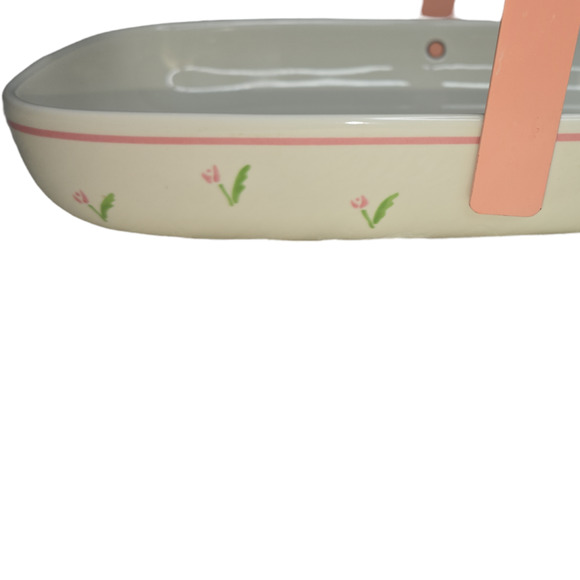 Vintage 1985 Teleflora Serving dish ceramic japan pink flower metal handle - Picture 3 of 5